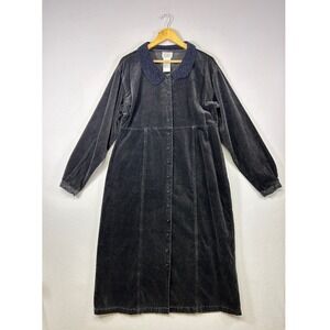 Vintage Northern Treasures Women XL Black Corduroy Maxi Dress Sherpa Collar